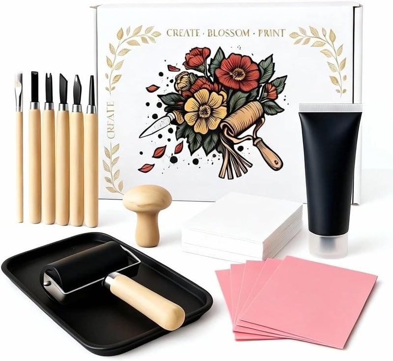 Lnncdsc Linocut Kit for Beginners & DIY Artists – Complete Block Printing Starter Set with Carving Tools & Brayer Roller – Perfect for Homemade Stamps, Greeting Cards, Gifts & Art Projects - Image 1